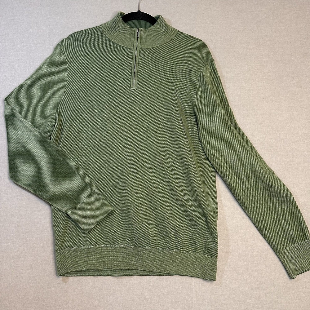Bonobos Men's Green 1/4 Zip‎ Mock Neck Knit Sweater Cotton Cashmere M